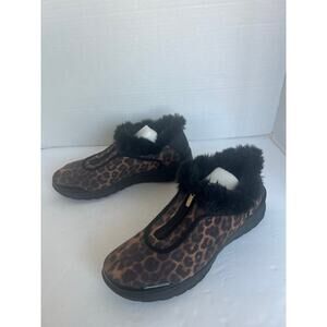BZees Golden Zip Faux Fur Black/Brown‎ Leopard Print Bootie Comfort Shoes Sz 11M